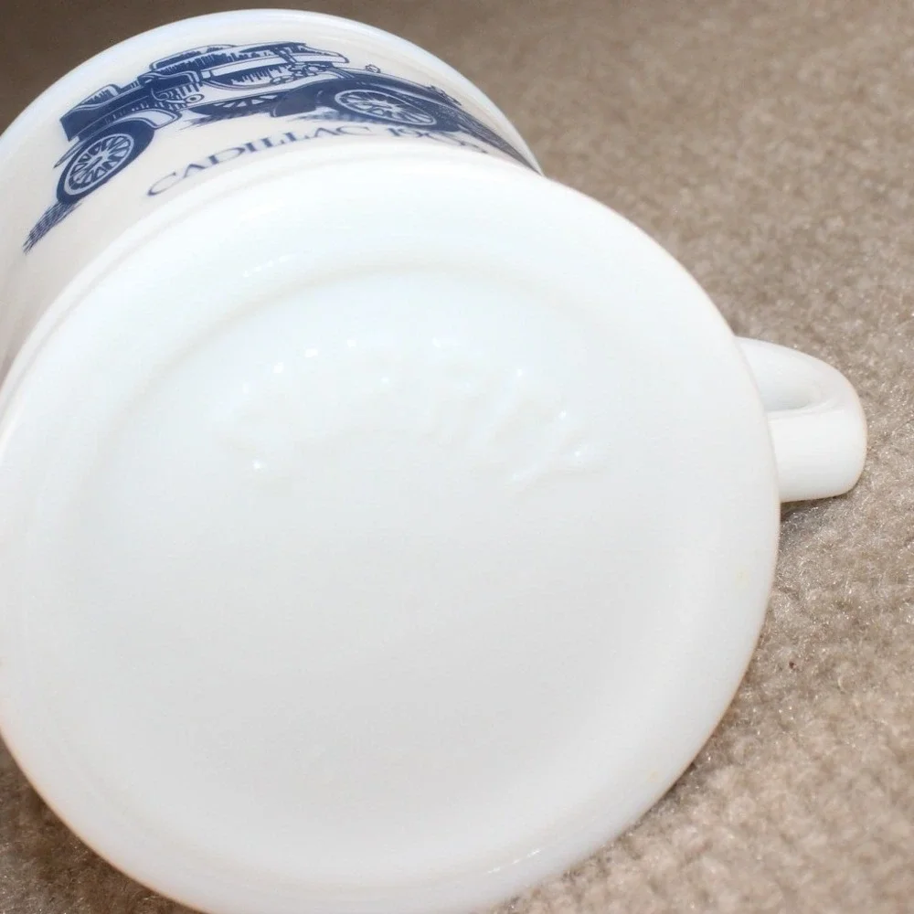 Vintage Surrey Milk Glass Shaving Mug Blue 1903 Cadillac Surrey Made in USA